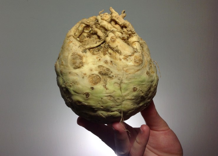The far from pretty celeriac. Darn tasty though...