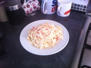 Leeks, cream and cheese pre-cooking.